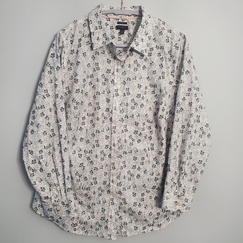 Talbots Women's Gray Black Pink White Floral Button Up Long Sleeve Top 14W NWOT - Picture 2 of 13