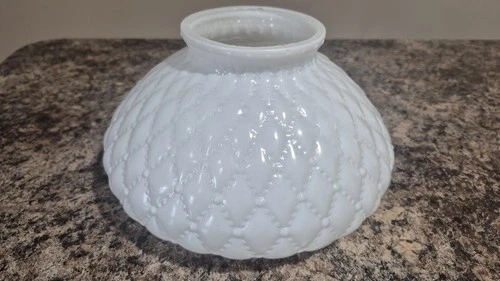 Vintage 7" Fitter Diamond Quilted  White Milk Glass Hurricane Lamp  Shade