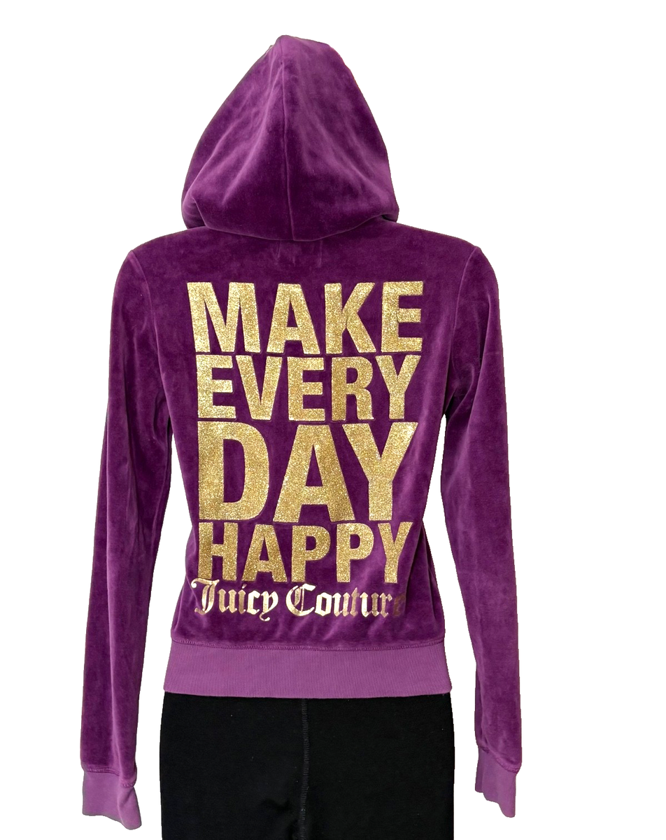 00s juicy couture ベルベット ジップアップ パーカー JUICY COUTURE PURPLE VELVET FULL ZIP HOODIE, 'MAKE EVERY DAY HAPPY