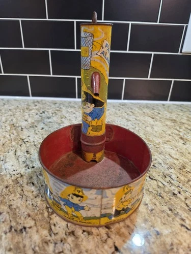 VTG 1940s or 1950s Ohio Art Litho Tin Fireman Water Pump