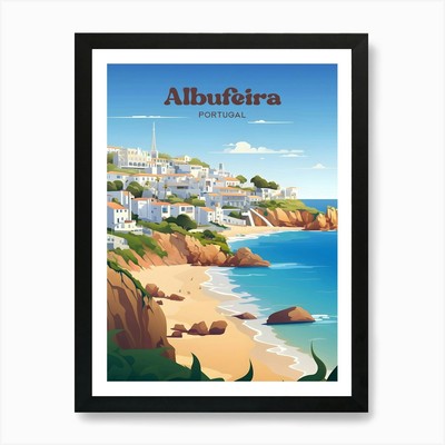 Albufeira Portugal Ocean View Trave Framed Wall Art Poster Canvas Print Picture