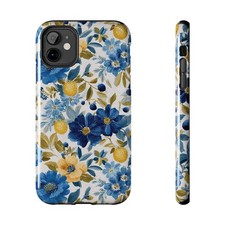 Mediterranean Style Yellow  Blue Floral Print Tough Phone Case