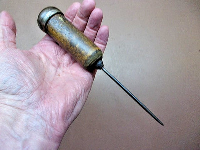 Antique & Unique Wood Handled Early Steel Capped 8'' Ice Pick Clean Collectible!