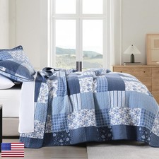 CozyStitch Plaid King Quilt - 100 Cotton King Comforter Set, Vintage Flower