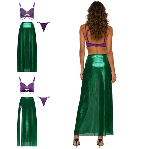 Damen Kostüme Performance Outfit irisierend metallic Set Meerjungfrau Erwachsene Rave - Bild 3 von 17
