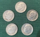 5 Roosevelt Dimes:  ‘55,’61d,’63d,’64,’64d; 90% Silver; Free Shipping.
