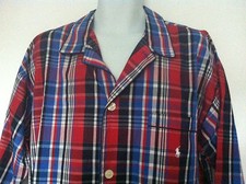 Polo Ralph Lauren Sleepwear Shirt Plaid Red Black Blue White BlackTrim Sz L NWT