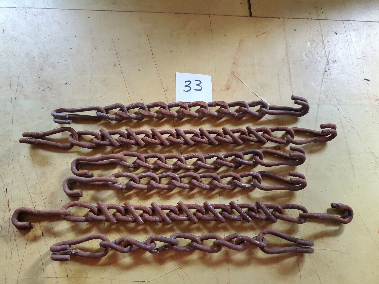 6 RUSTY / GREY CHAIN PIECES  W/HOOKS  FREE SHIPPING