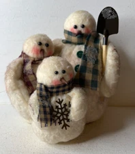 Primitive Country Farm Decor Snowman Trio Stuffed Shelf Sitter Winter Christmas