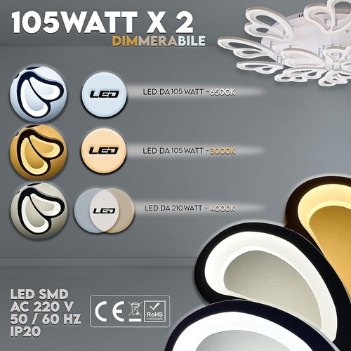 Plafoniera da Soffitto LED 105W Design Floreale Dimmer Telecomando IP20 Interno - Foto 2 di 7