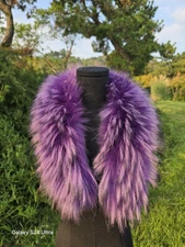 100% Real raccoon fur hood collar/neck wrap/women jacket cap violet scarf 