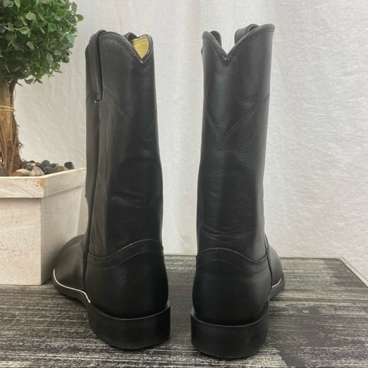 Justin 100% Leather Black Jackson Calf Height 3133 Western Cowboy Boots 7.5 NEW View 5