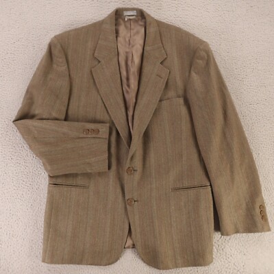 VINTAGE Tweed Jacket M Brown Herringbone 100% Wool Oleg Cassini Blazer 43R