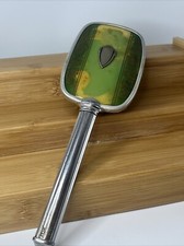 Vintage Vanity Hair Brush Green Design With Silver Tone w/removable brush READ