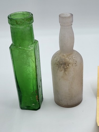 Antique Vintage Africa Glass Bottles Square Green, Round Clear Small, Set of 2 - Picture 6 of 17