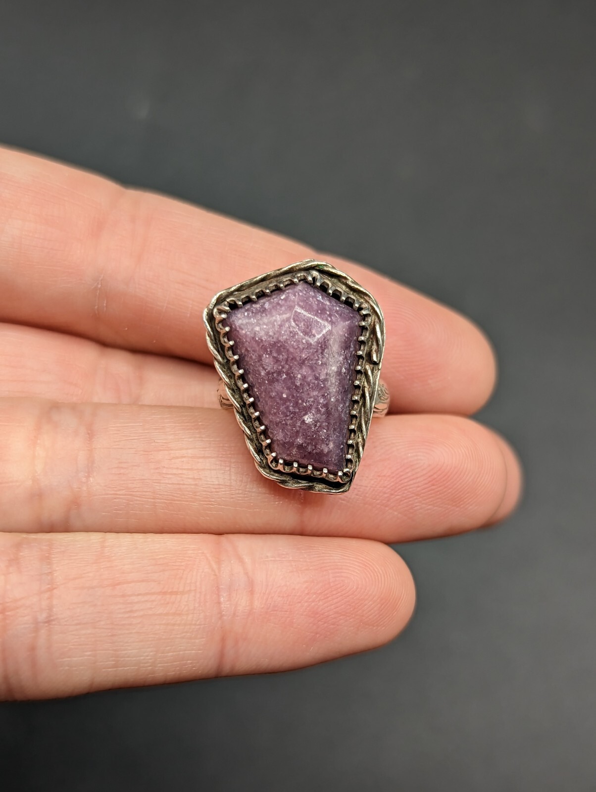 Hexagonal Purple Lepidolite Gemstone Sterling Sil… - image 4