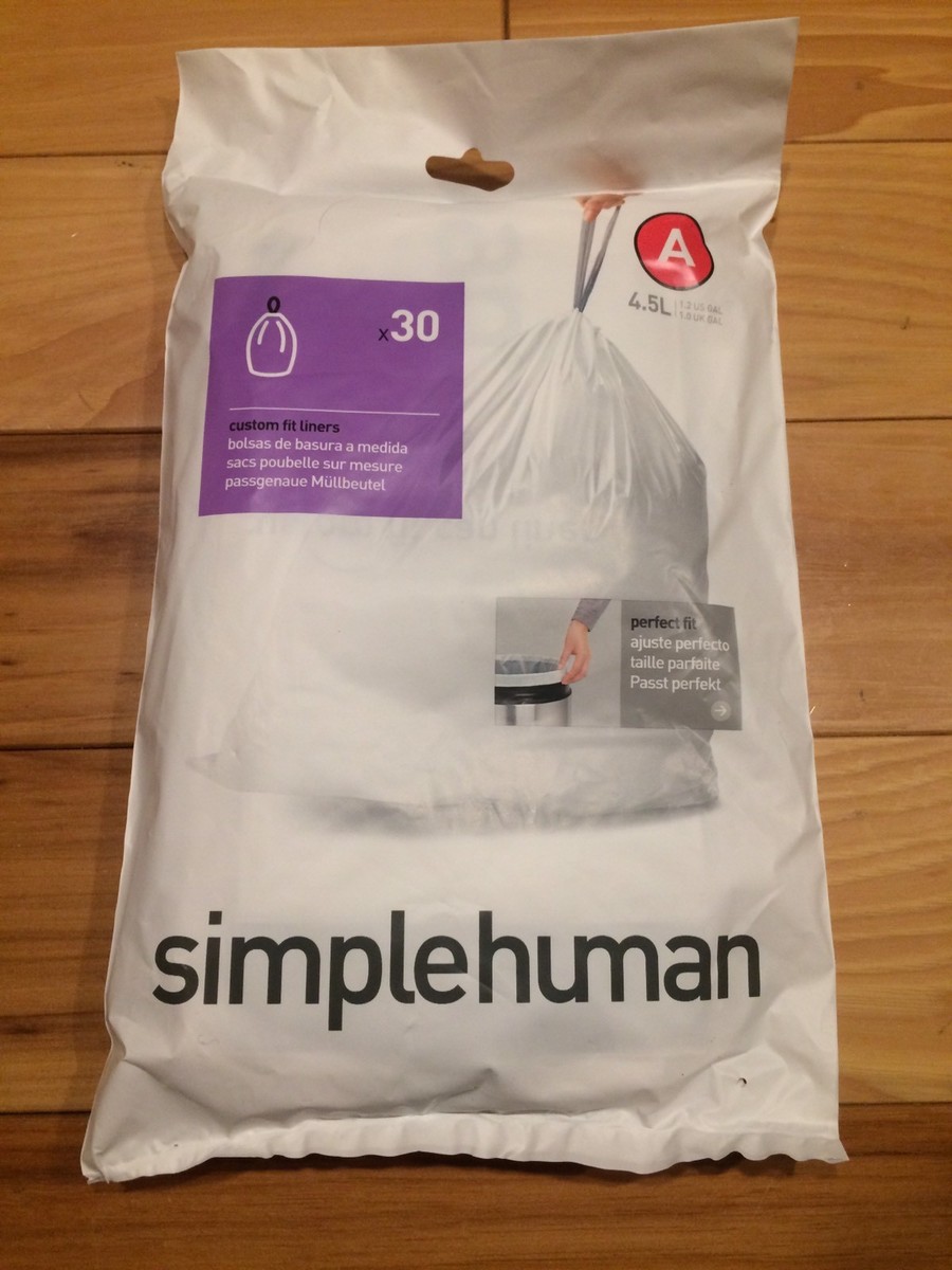 Code A 30 Ct SIMPLEHUMAN Custom Fit Trash Bags Can Liners Refill Size White  Pack