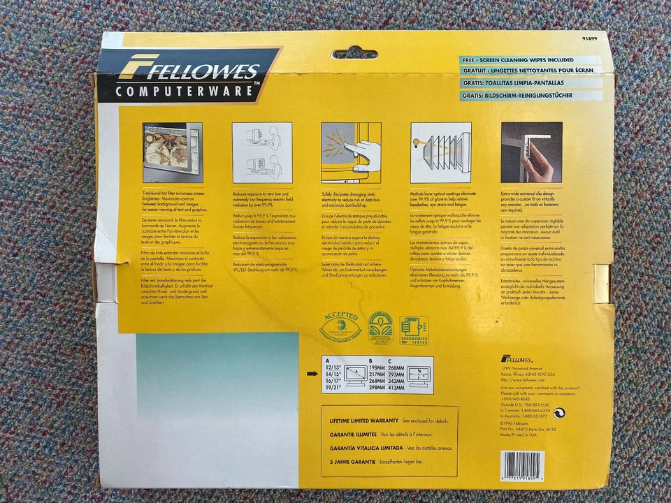 Vtg Fellowes Computerware Premium Glare Filter 14"/15" 91899, Open Box - Image 3 of 4