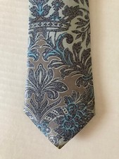 Barry's Men's Necktie Tie Silk Blue Gray Paisley Satin Made in America