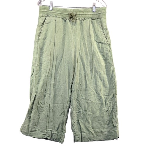 Time And Tru Women's Wide Leg Capri Pants Medium Green Drawstring Waist