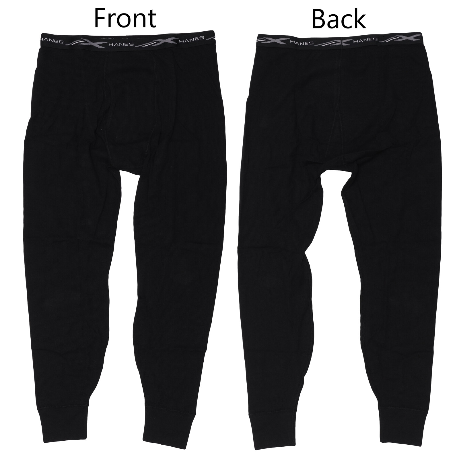 Hanes Men's Waffle Knit Thermal Pant Black Size XL 60 Cotton 40