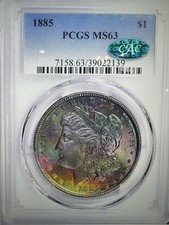 1885 P Morgan $ PCGS MS 63 CAC 🌈💎Godzilla Dark Rainbow Toning🌈💎 VIDEO