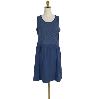 LL Bean Womens Sleeveless Lace Front Dress Medium Blue Casual Comfort Classic