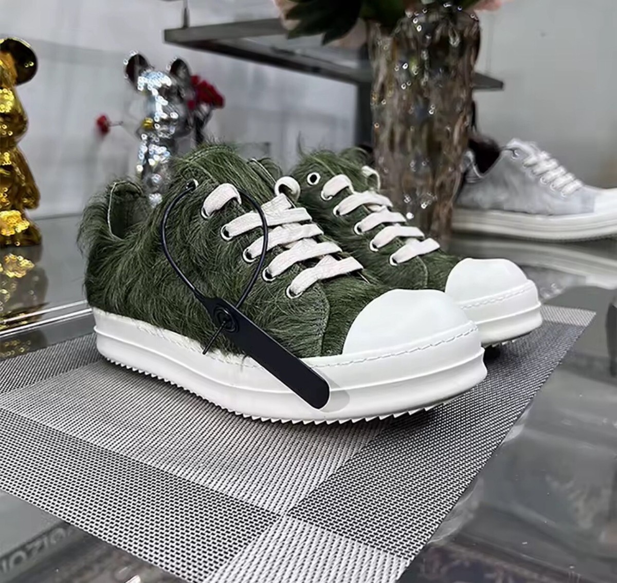 Size 14 Rick Owens Fur Low Top Sneaker Green | eBay