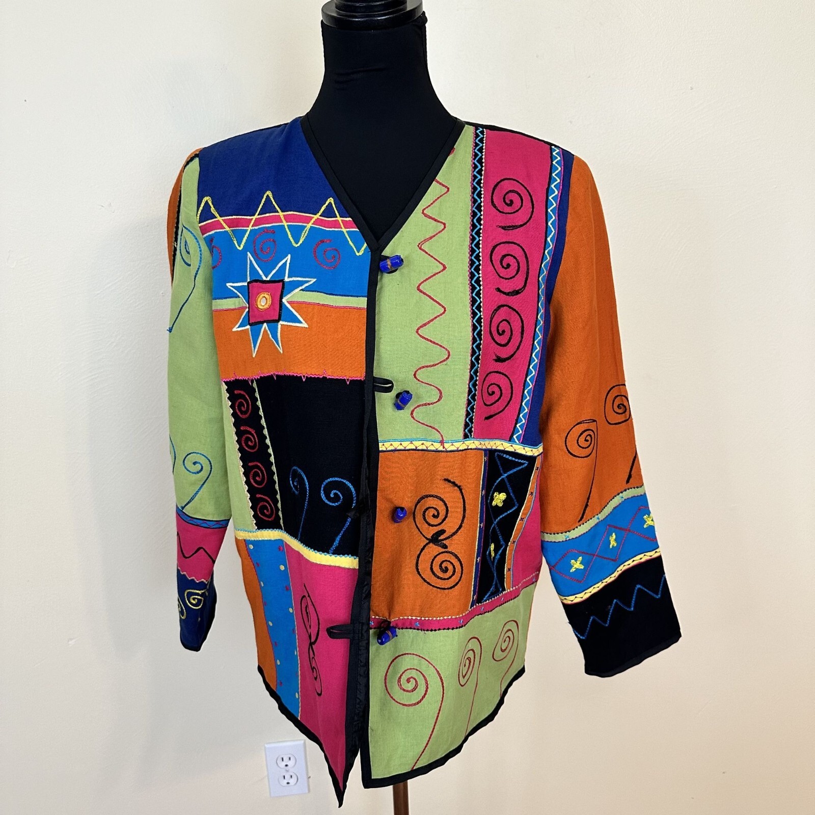 Womens Colorful Geometric Patchwork Jacket Button… - image 6