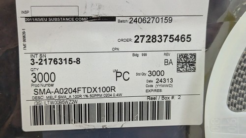 50 x TE Connectivity Chip Resistor Surface Mount - RES 100 OHM 1% 2/5W MELF 0204 - Picture 5 of 7