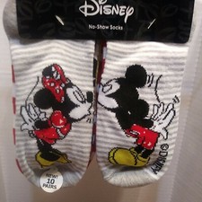Disney Mickey  Minnie Mouse No-Show Socks 10 Pair size 4 - 10 kids multi color