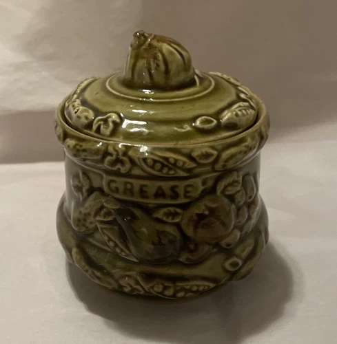 Vintage Tilso Ceramic Olive Avocado Green Grease Jar 4" Made In Japan MCM