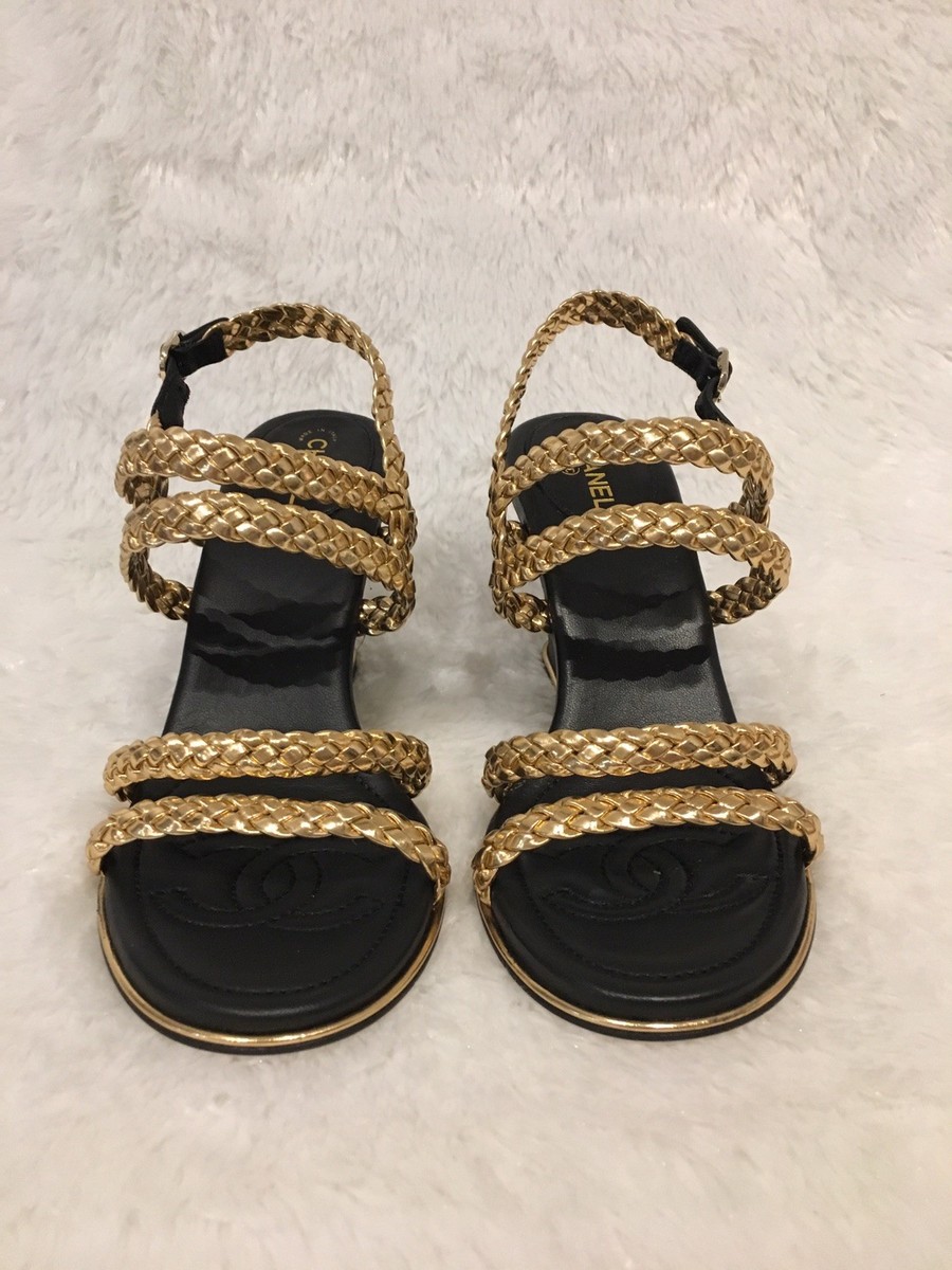 Chanel Braided Calfskin CC Logo Wedge Sandals 38 $925