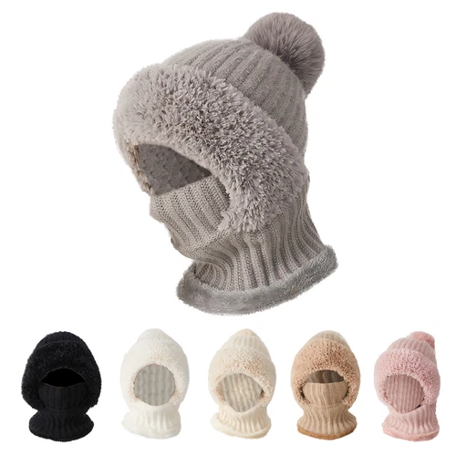 Winter Knit Hat with Fleece Lining and Ear Flaps 3-in-1 Beanie Scarf Mask Set - Picture 3 of 25