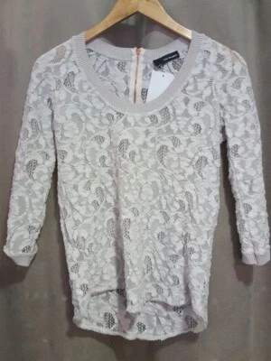 THE KOOPLES TOP EN DENTELLE BRODÉE BLANC CASSÉ / GRIS PERLE T. L - Photo 1/4
