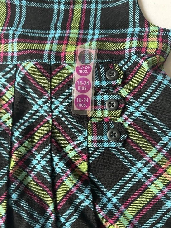Vintage 2001 Gymboree Baby Girl Plaid Dress 18-24M Black Blue Green - Image 4 of 4