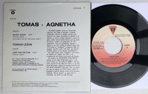 TOMAS & AGNETHA Never Again 1982 SPAIN ORG 7" Abba 45 MINTY! Polar Music - Picture 2 of 2