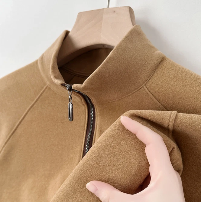 Men's casual autumn new style double-sided velvet semi high neck zipper sweatshi - Image 2 of 4