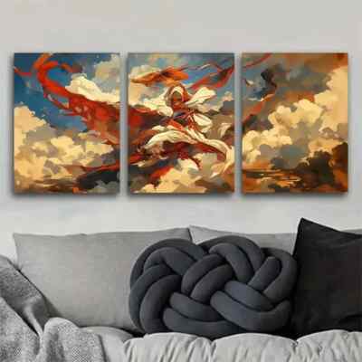 3pcs Epic Skyborne Fighter with Flowing Perfect Wall Art Canvas Framed 50x70cm