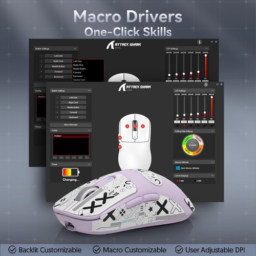ATTACK SHARK X3 49g PixArt PAW3395 Gaming Sensor, BT/2.4G Wireless/Wired Mouse - Picture 59 of 97