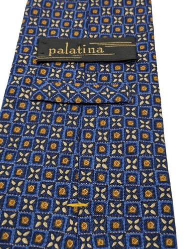 Palatina Herren Krawatte 100 % Seide Made in USA blau geometrisch abstrakter Druck - Bild 2 von 5