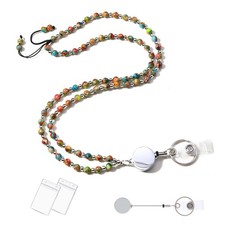 Beaded Retractable Lanyards for ID Badges and Keys Natural Stone Keychain Dur...