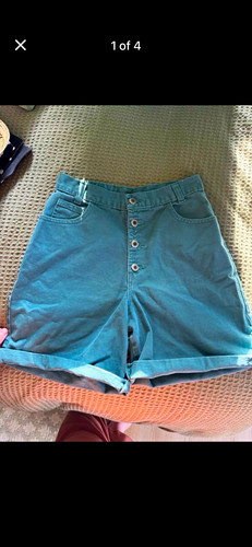 Vintage paris sportS club Green Denim Shorts Size S Button Fly 5-Pocket