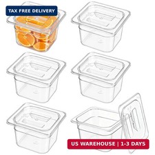 6 Pack 1/6 Size Plastic Clear Food Pans with Lids for Kitchen Restaurant