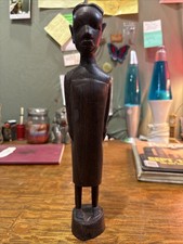 African Statue Solid Wood Sculpture Hand Carved Female 13"