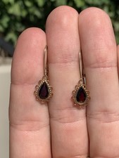 9ct Gold Vintage Pear Drop Garnet Earrings