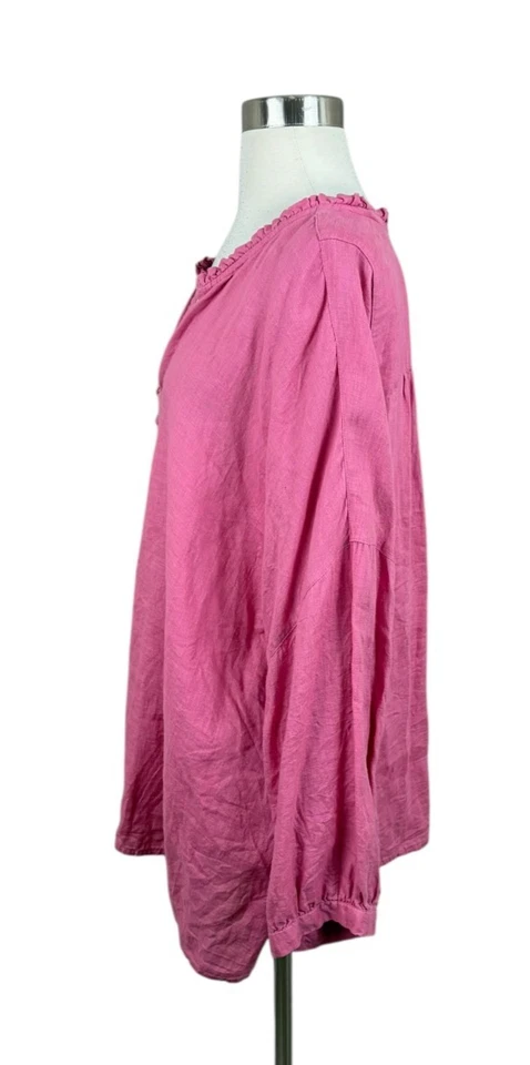 Blusa J. Jill Love Lino Rosa Henley Botón Talla 4X Costera Foto 2 de 4