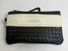 NWT Adrienne Vittadini Black Faux Leather Charging Wallet W/ RFID Protection
