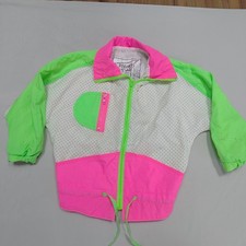 Vintage French Toast Neon 80s 90s Kids Pink Zip Up Windbreaker Colorblock Size 6