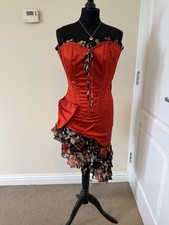 Rare Diva Red Satin Corset Dress Flamenco Style Ruffle Skirt | Lace Up| Size M–L